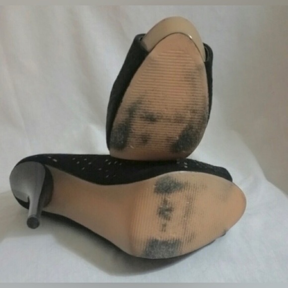 Sole Society | Peep Toe Stilettos Platform Heels | Kaitlyn | Black w Tan Detail - Picture 6 of 8